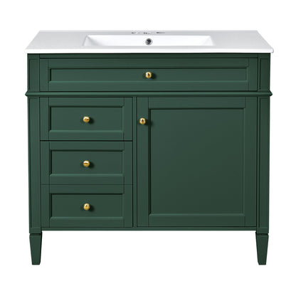Bathroom Vanity With Mirror Cabinet, Single Sink With 2 Soft Closing Doors And 4 Drawers