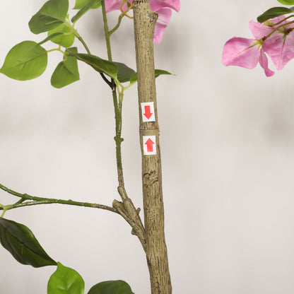 Artificial Bougainvillea Tree With Pot, Realistic Faux Flowering Plant Leaves And Blooms, Decor For Home Office - Green Leaves / Pink