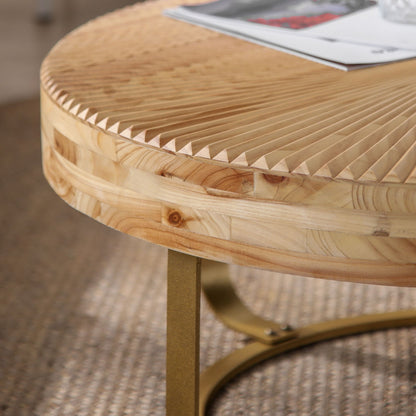 Modern Round Coffee Table With Wooden Carving Pattern
