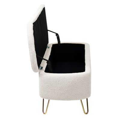 Storage Ottoman Bench For End Of Bed Legs, Modern Camel Faux Fur Entryway Bench Upholstered Padded With Storage For Living Room Bedroom
