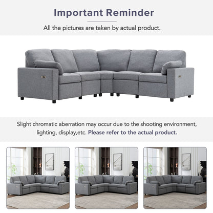 Power Recliner Sectional Sofa Home Theater Reclining Sofa With Two USB Ports, Two Storage Drawers For Living Room