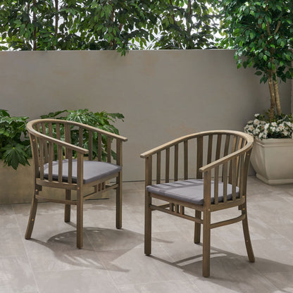 Outdoor Wooden Dining Chairs With Cushions (Set of 2)