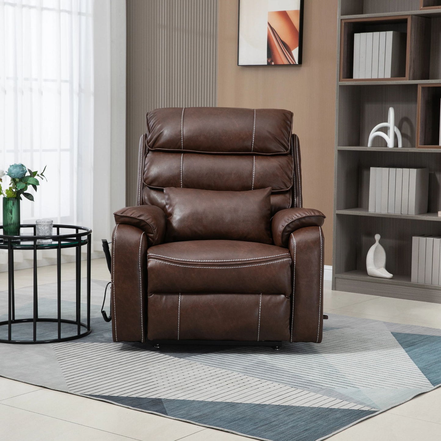 180 Degree Recliner Chair With Wireless Charging, Lumbar Support, And Dual Motor Lift - Brown