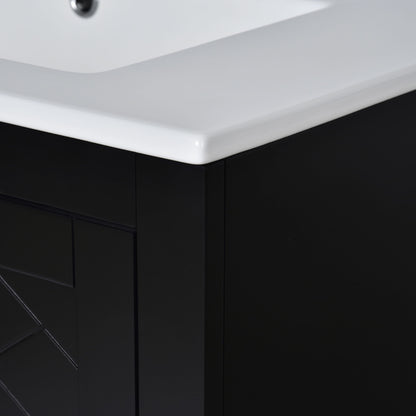 Ceramic Sink Combo, Freestanding Vanity Set With 3 Drawers & Soft Closing Doors