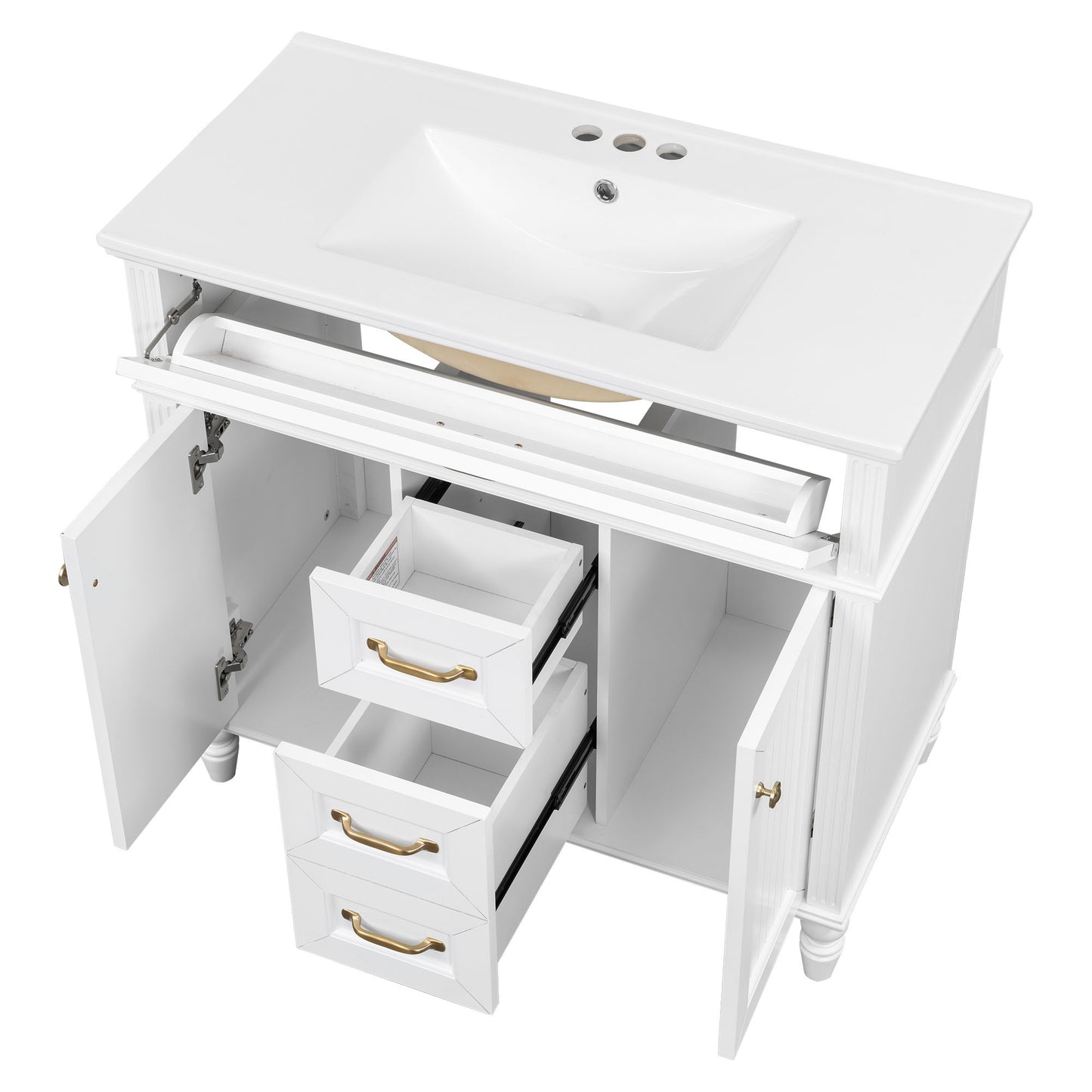 Bathroom Vanity With Sink, Flip-Out Top Drawer, Soft Close Doors, 2 Storage Drawers
