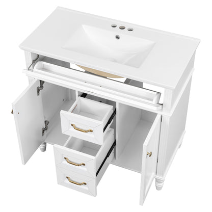 Bathroom Vanity With Sink, Flip-Out Top Drawer, Soft Close Doors, 2 Storage Drawers