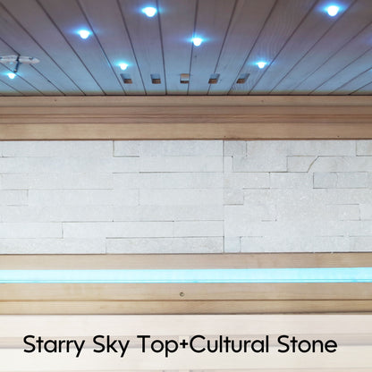 Luxury Double Far Infrared Sauna Room With Epoxy Heating Plates And Starry Sky Lighting - Black / Natural