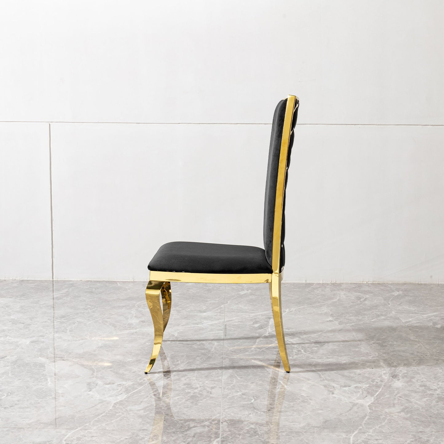 Dining Chair (Set of 2) With Unique Backrest Stainless Steel Legs - Gold
