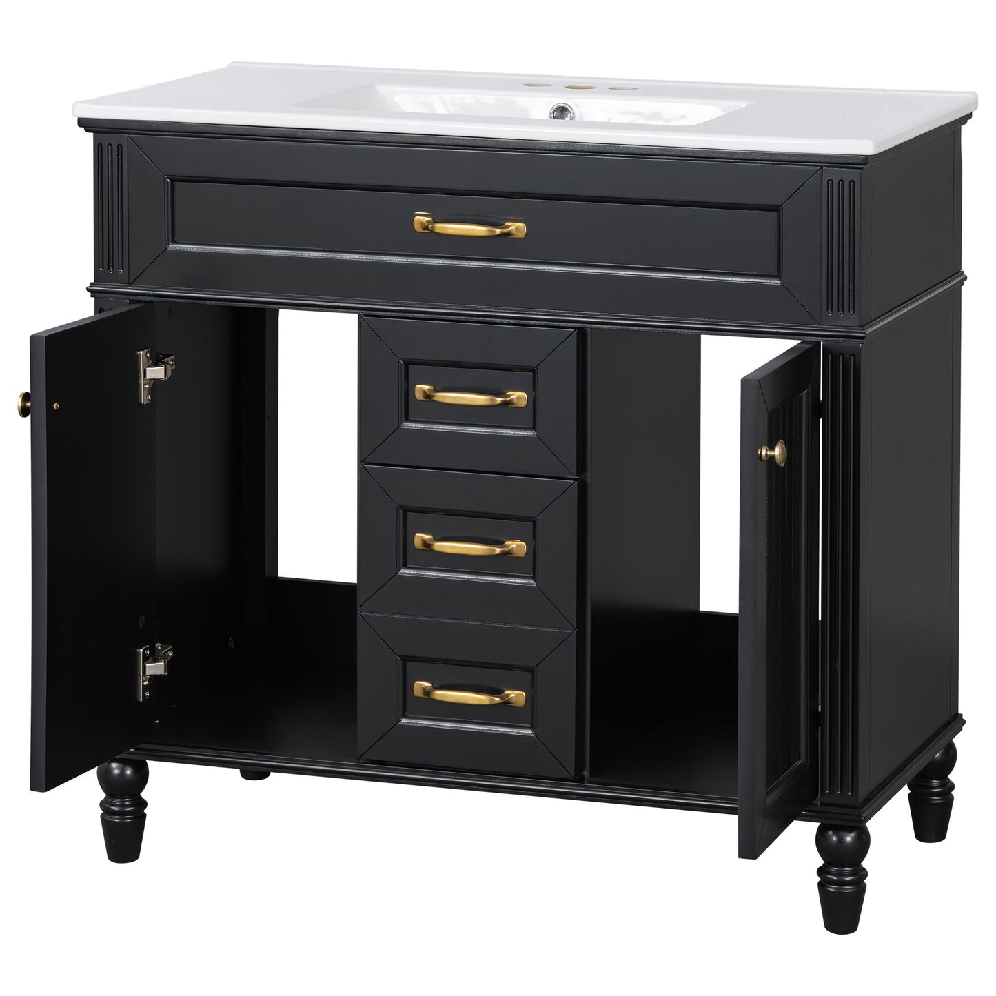 Bathroom Vanity With Sink, Flip-Out Top Drawer, Soft Close Doors, 2 Storage Drawers