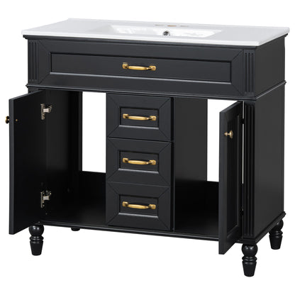 Bathroom Vanity With Sink, Flip-Out Top Drawer, Soft Close Doors, 2 Storage Drawers