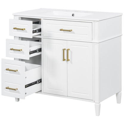 Bathroom Vanity With Sink, 4 Drawers, 2 Doors