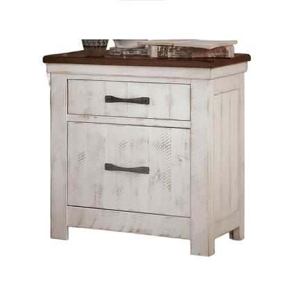 2 Drawer Nightstand With Brass Arch Pulls, Bedroom Furniture - Brown / Distressed White / Walnut
