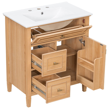 Bathroom Vanity With Sink, Flip Drawer & Adjustable Shelf - Natural