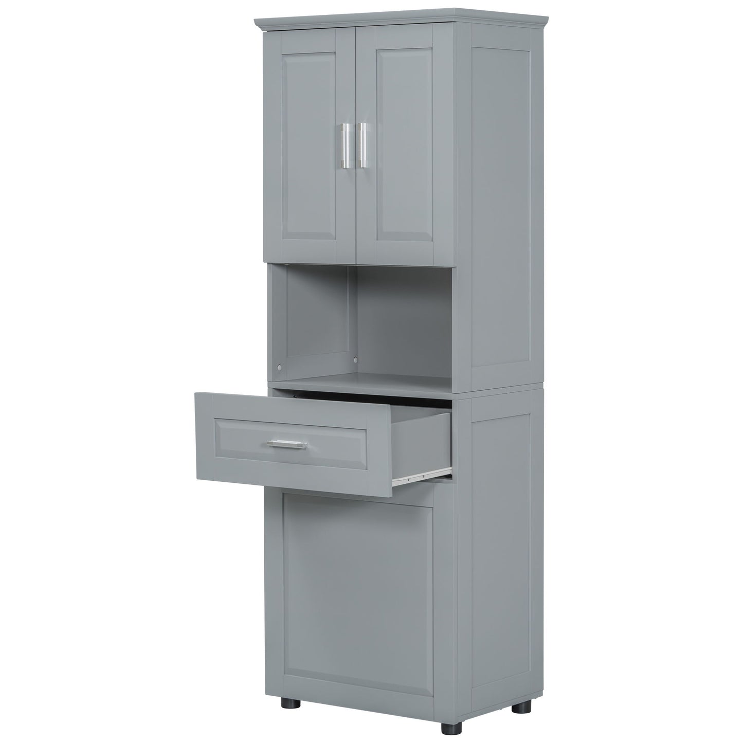 Tall Bathroom Cabinet With Tilt-Out Laundry Basket And Upper Storage