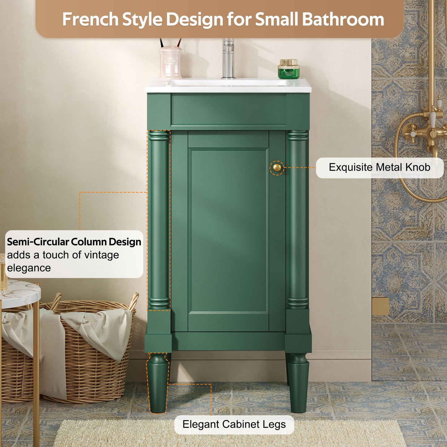 French Style Bathroom Cabinet With Sink, Adjustable Shelf