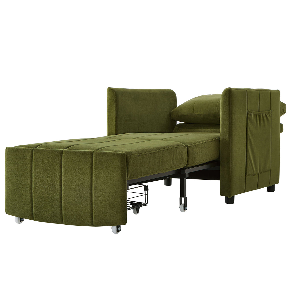 Upholstered Convertible Sleeper Sofa With 5 Position Backrest, Side Pockets, Storage