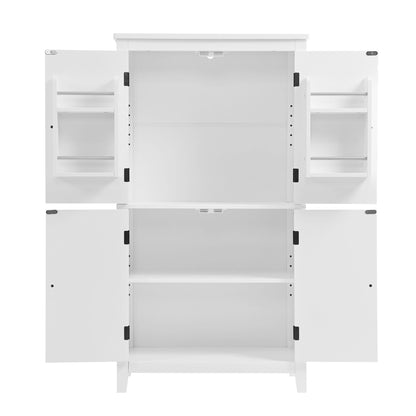 Elegant Bathroom Floor Storage Cabinet With 4 Doors, Adjustable Shelves