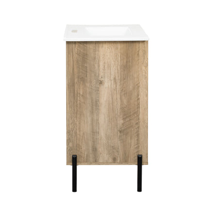 Bathroom Vanity Cabinet With Sink, Sliding Drawer, Soft Closing Door, Open Shelf - Natural Wood