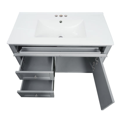 Modern Wall Mounted Floating Cabinet With Double Drawer And Sink