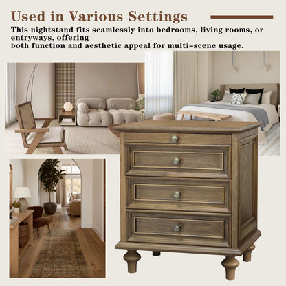 Nightstands With 4 Drawer, Storage End Table With Hidden Pull Out Shelf