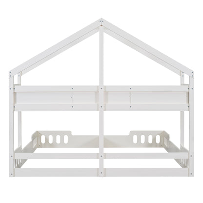 Twin Size Platform Bed With Shared Design, Guardrails, And Built In Shelves - Creamy White