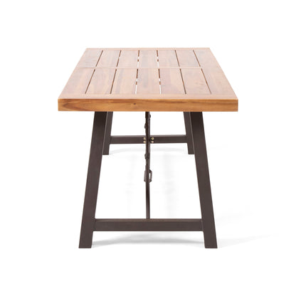 Outdoor Dining Table With Slat Wooden Panel And Turnbuckle Accents - Teak