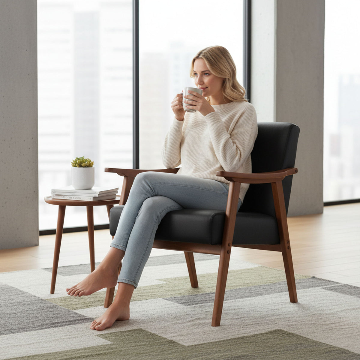 Accent Chair, Classic Mid Century Modern For Extra Seating