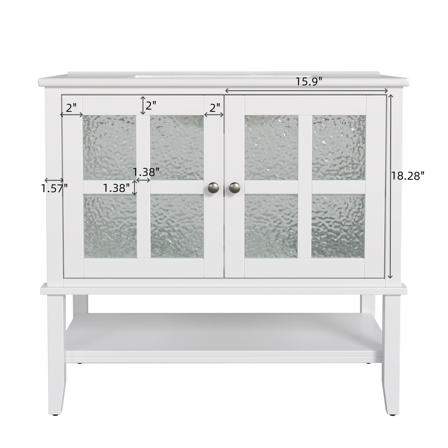 Bathroom Vanity With Ceramic Sink, Adjustable & Open Shelf