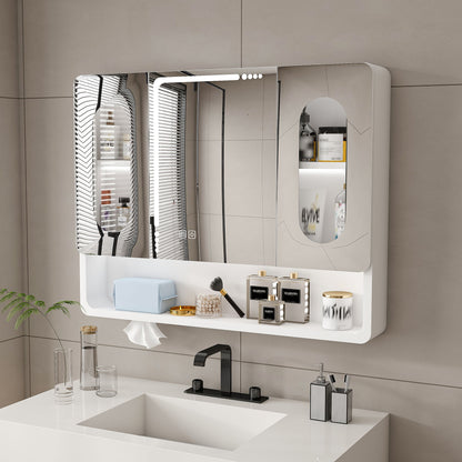 Wall Mounted Bathroom Mirror Cabinet With LED Lights, Anti Fog & Explosion Proof, Touch Control Medicine Cabinet, 3 Color Lighting - White