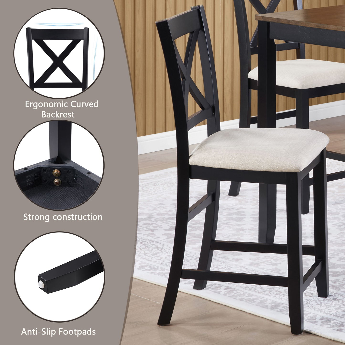 5 Piece Counter Height Dining Table Set With 4 Chairs