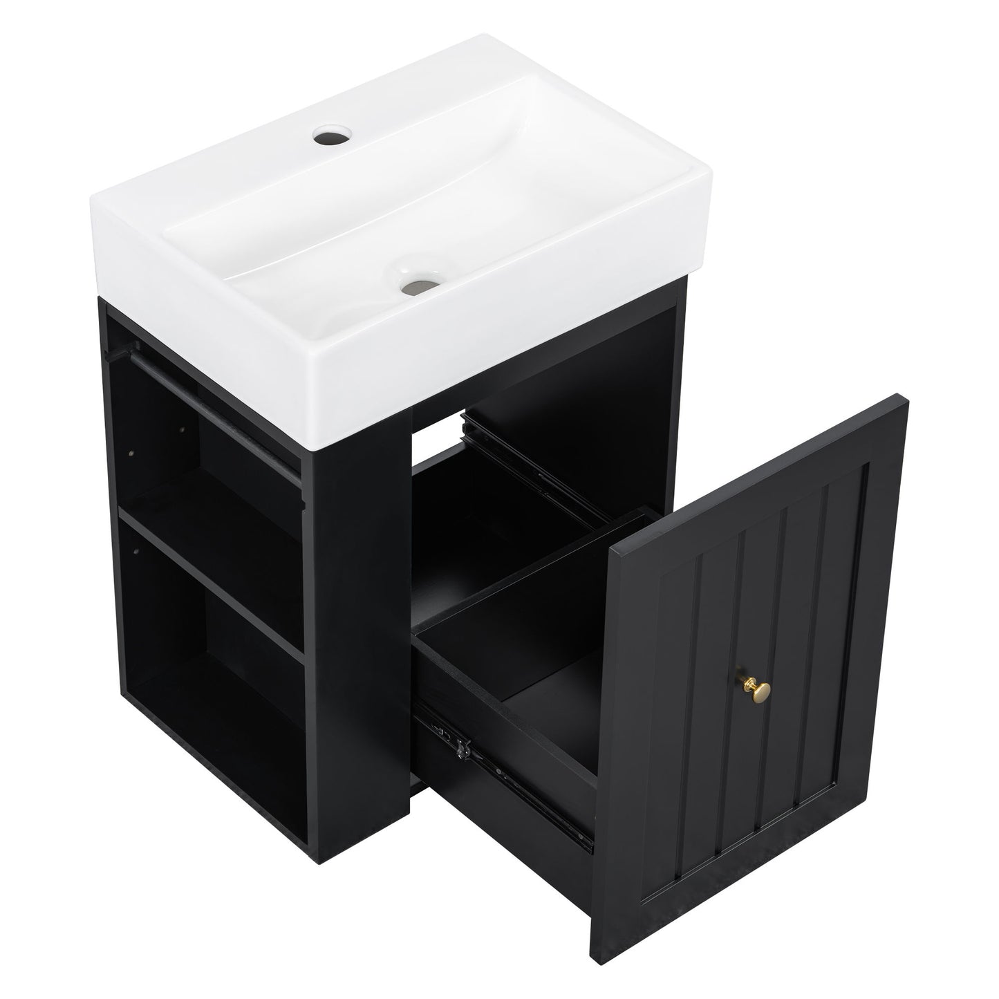 Modern Bathroom Vanity With Sink, Storage Cabinet, Drawer & Side Shelf