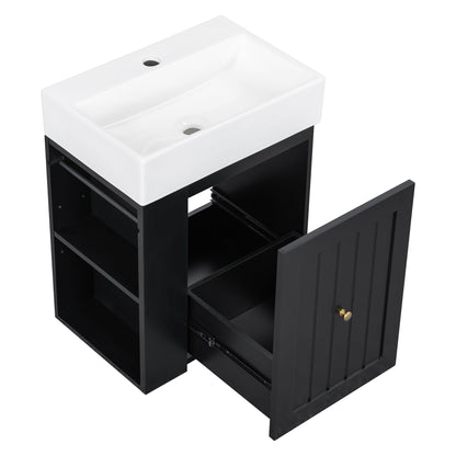 Modern Bathroom Vanity With Sink, Storage Cabinet, Drawer & Side Shelf