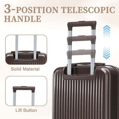 Luggage Set With Cosmetic Case, Combination Lock, Front Opening Design