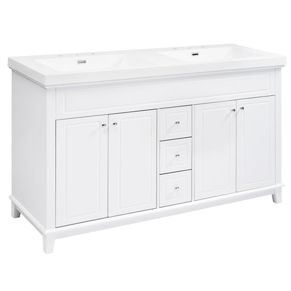Bathroom Vanity With Double Sinks, 3 Drawers & 4 Doors - White
