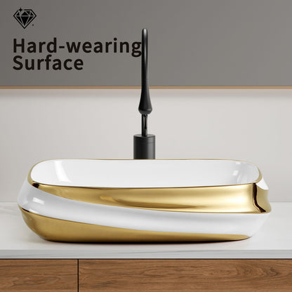 Vessel Sink, Above Counter Vanity Basin For Bathrooms - Gold / White / Milk White