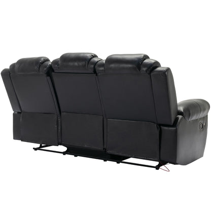 3 Pieces Recliner Sofa Sets Home Theater Seating Manual Recliner Chair With Center Console And LED Light Strip For Living Room