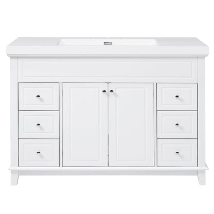 Bathroom Vanity With Sink, 6 Soft Close Drawers & Double Doors - White