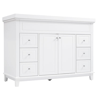 Bathroom Vanity & Sink, 6 Soft Close Drawers & Double Doors - White