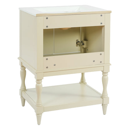 Modern Bathroom Vanity With Sink, Rectangular Cabinet With Open Shelf And Closed Storage