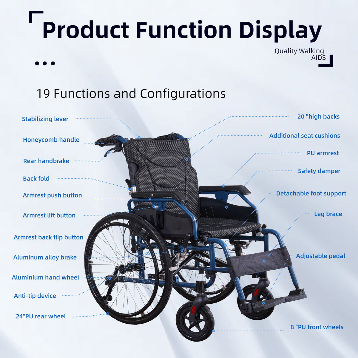 Premium Foldable Transport Wheelchair For Adults