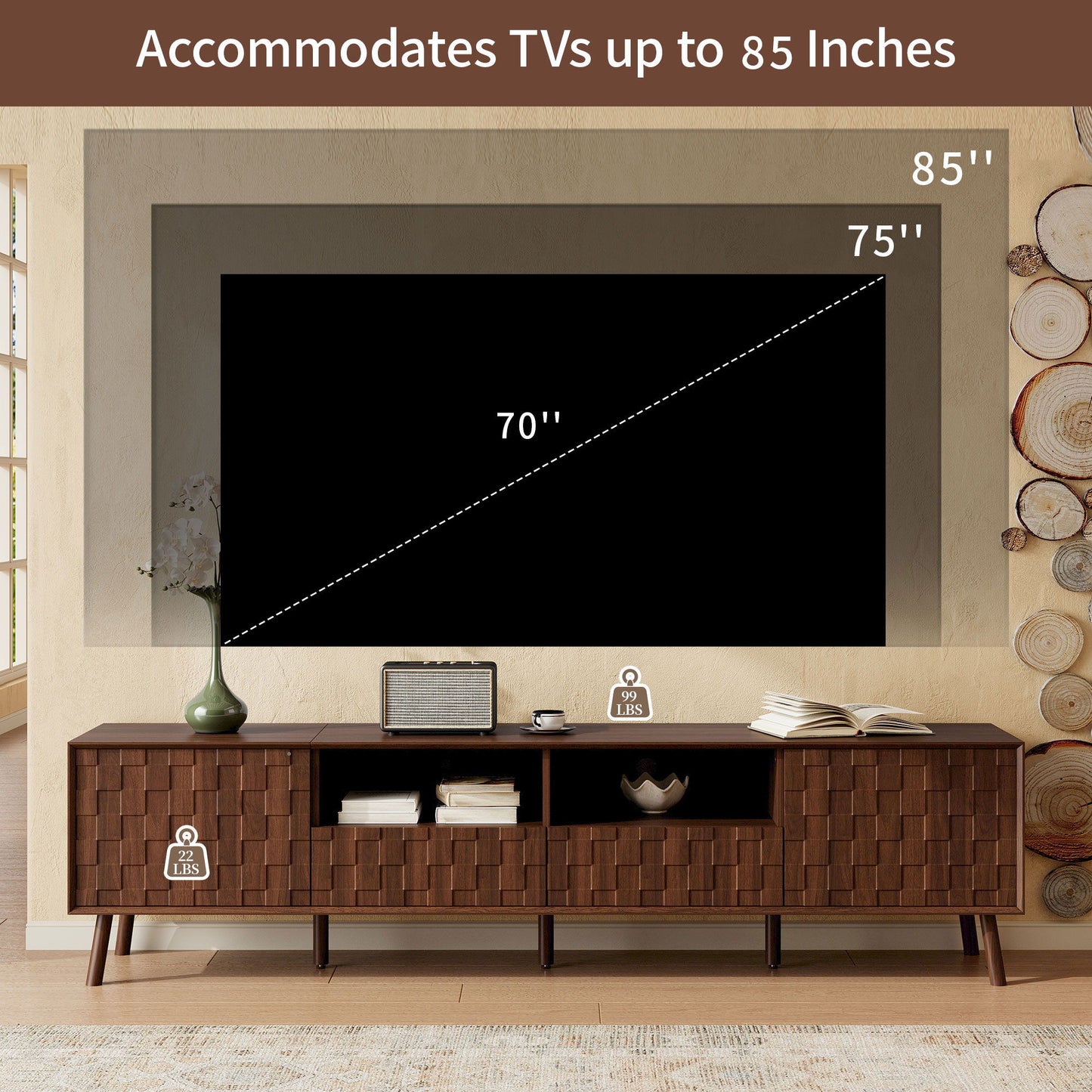 TV Stand With Drawers And Cable Management - Walnut