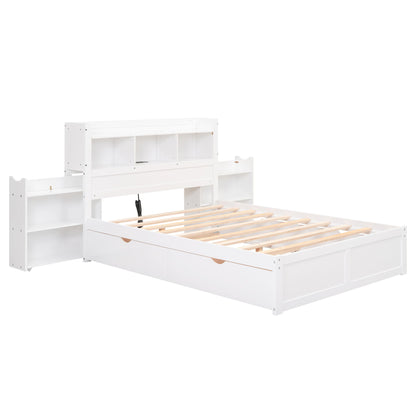 Storage Platform Bed With Pull Out Shelves, Trundle, And 2 Drawers