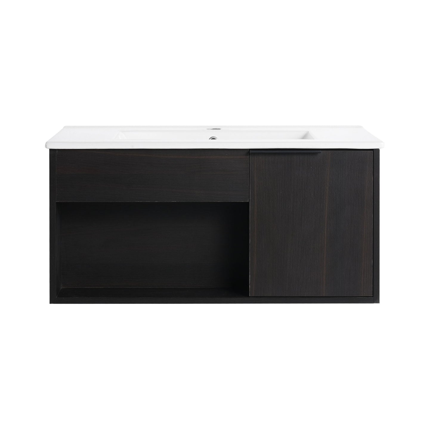 Wall Mounted Floating Bathroom Vanity With Open Shelf & Soft Close Door