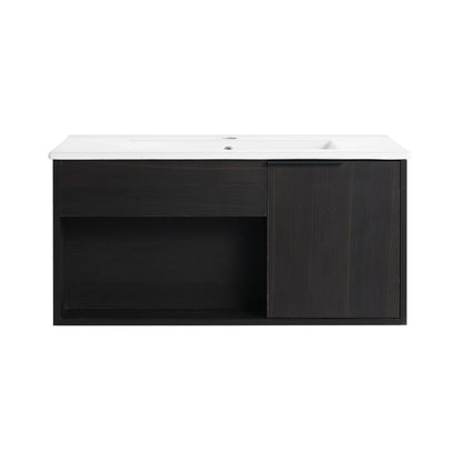 Wall Mounted Floating Bathroom Vanity With Open Shelf & Soft Close Door