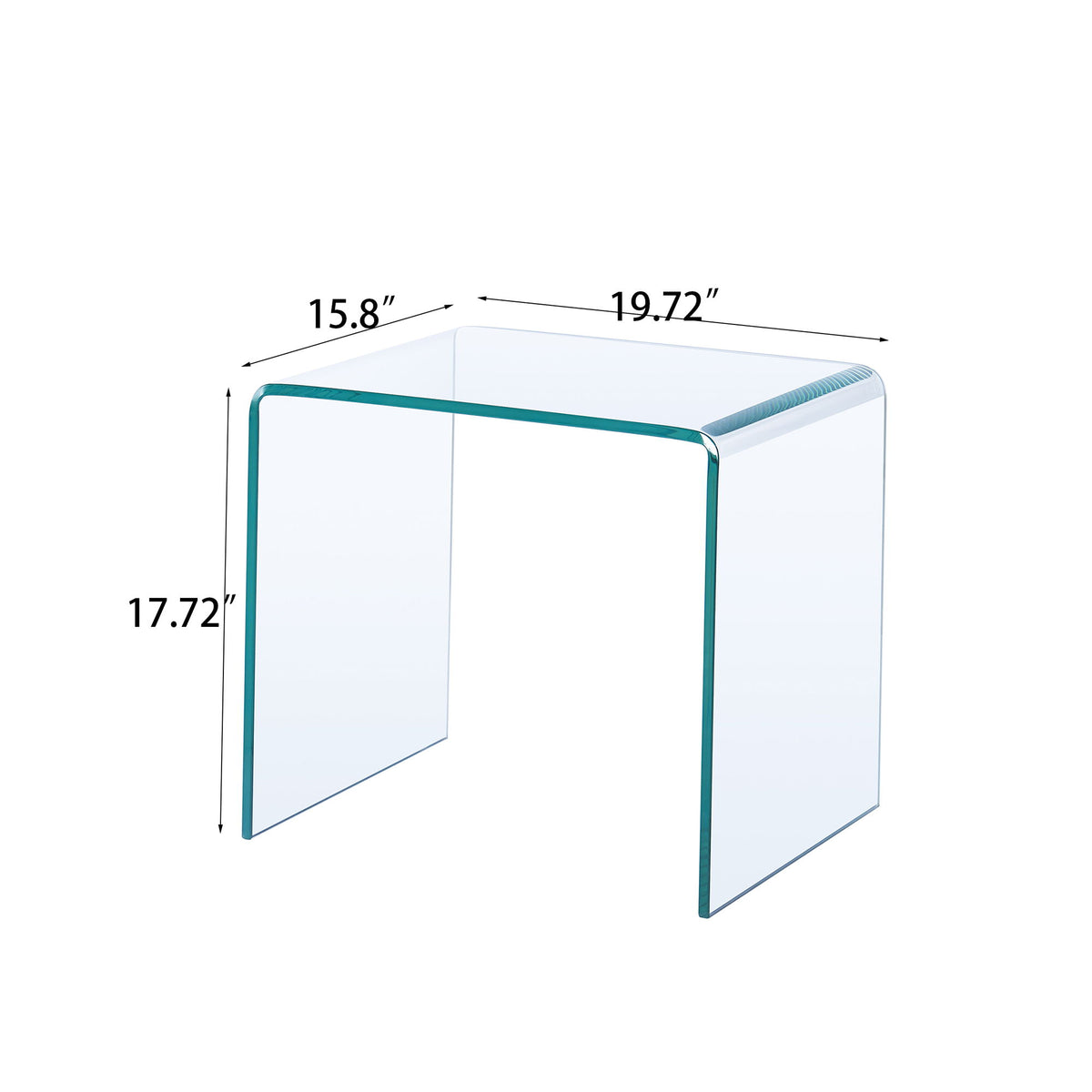 Tempered Bent Glass Sidetable, Transparent End Table, Sofa Table, Premium Glass, Multi Purpose Design - Transparent
