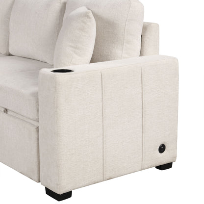 Convertible U-Shaped Sectional Sofa With Pull-Out Bed