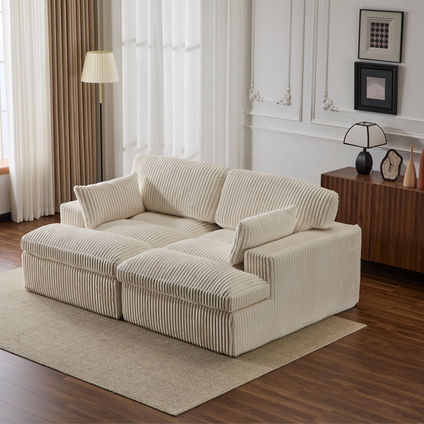 Double Chaise Lounge Chair, Oversized Upholstered Sleeper Cloud Couch