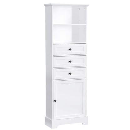 Tall Storage Cabinet With 3 Drawers And Adjustable Shelves For Bathroom