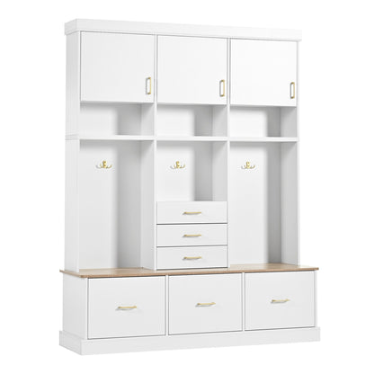 Entryway Hall Tree With Bench And Storage, 5 In 1 Coat Rack