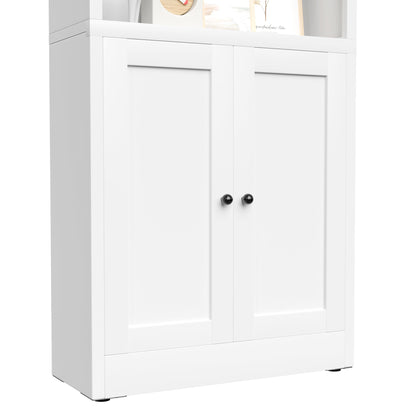 Bookcase Tall 5-Tier Adjustable Storage Shelf With Door Deep - White